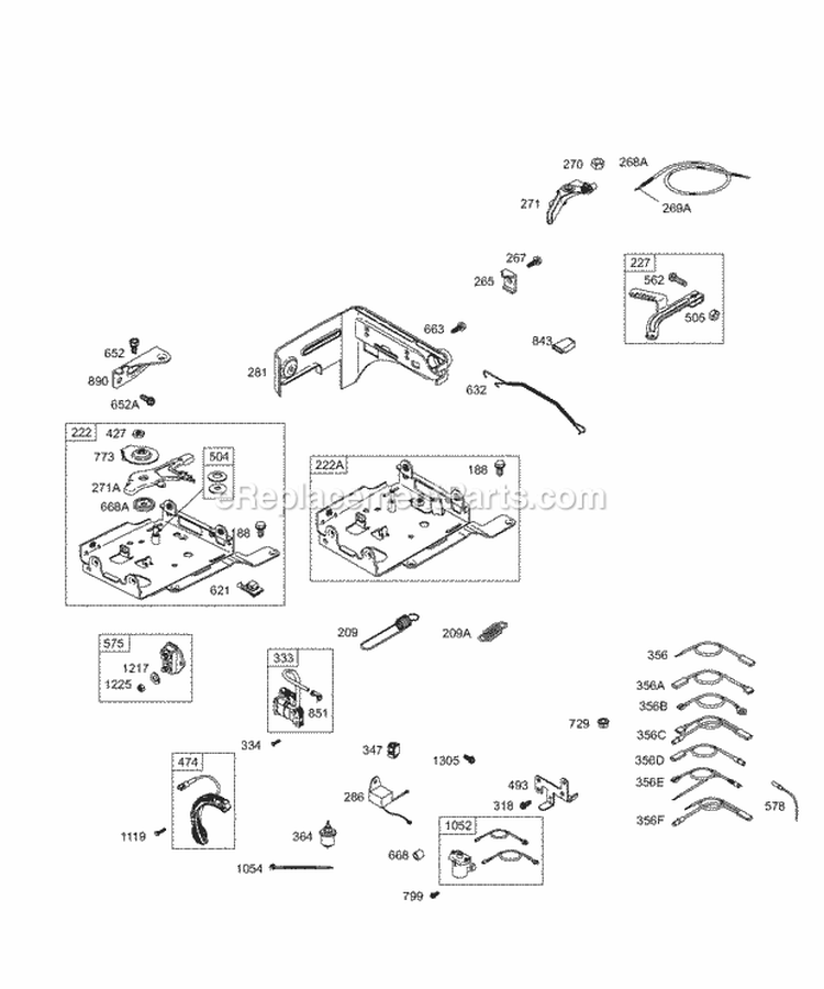 Controls Governor Spring Ignition Diagram and Parts List for 126412-0216-E1  Briggs and Stratton Engine